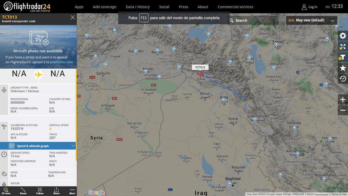 Turkish UAV squawking 7600 lost communication over Iraqi Kurdistan