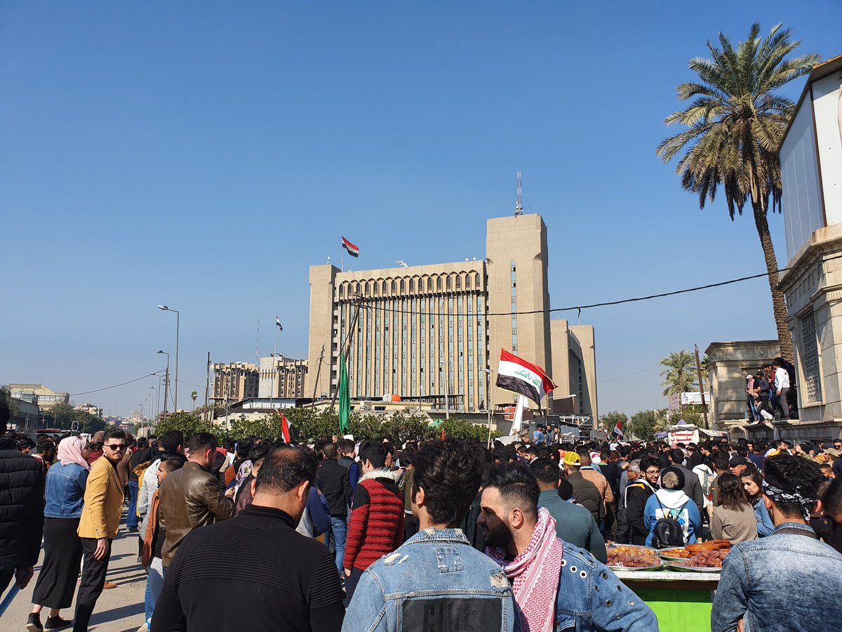 Students gather in front of ministry of higher education. Their slogans denounce Sadr for endorsing PM designate Mohammed Allawi 