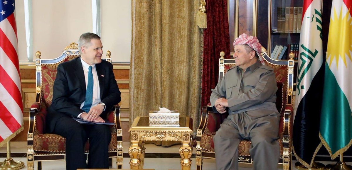 Masoud Barzani: Pleased to receive a @USEmbBaghdad delegation headed by ambassador Matthew Tueller. We discussed several matters including the current situations in Iraq and Syria and spoke of ways to enhance avenues toward more peace and stability