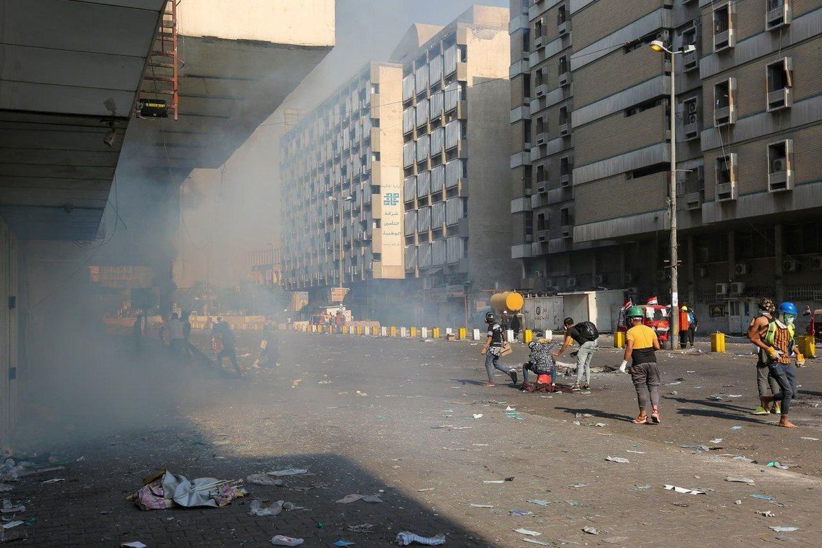 Security forces target demonstrators at Al-Khilani Square in the center of Baghdad.
