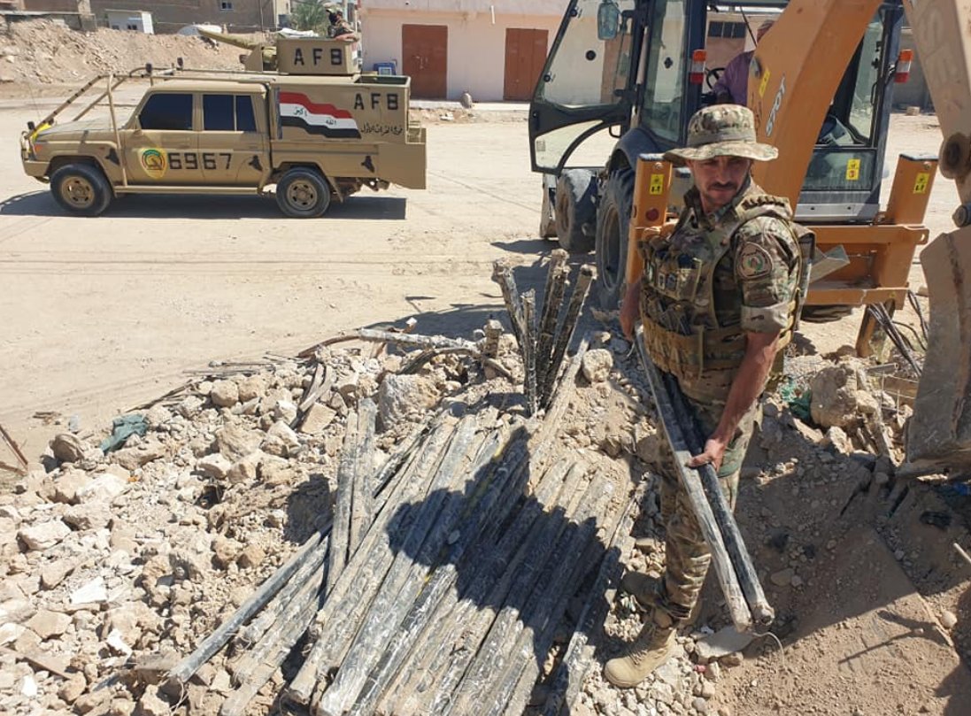 Huge stack of IEDs seized by Upper Euphrates Tribal PMU near Qa'im today.  The ruler-styled pressure plate IEDs number over 1300