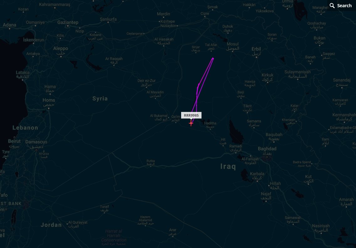 RAF Bombardier Sentinel R1 airborne battlefield and ground surveillance aircraft active over western Iraq.  Callsign: RRR9985 Reg. ZJ692