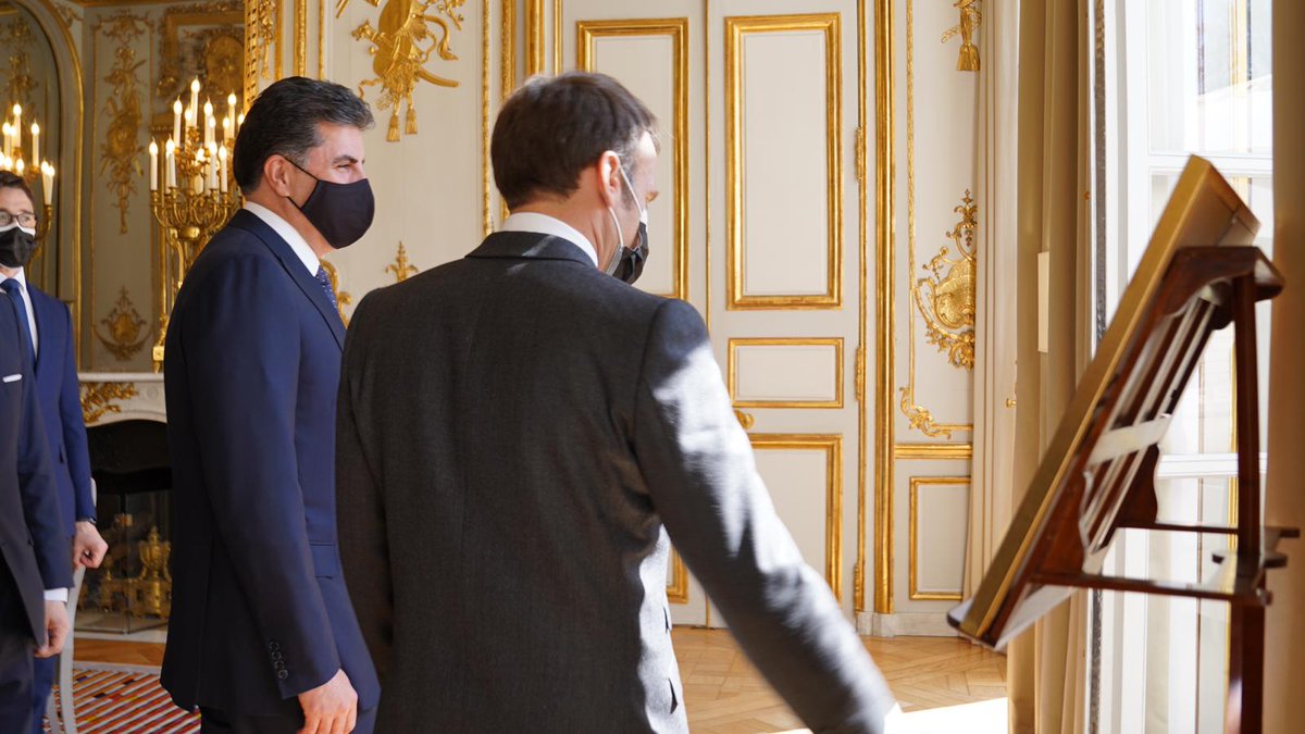Kurdistan Region President @IKRPresident just arrived at Élysée Palace where he was received by his French counterpart @EmmanuelMacron