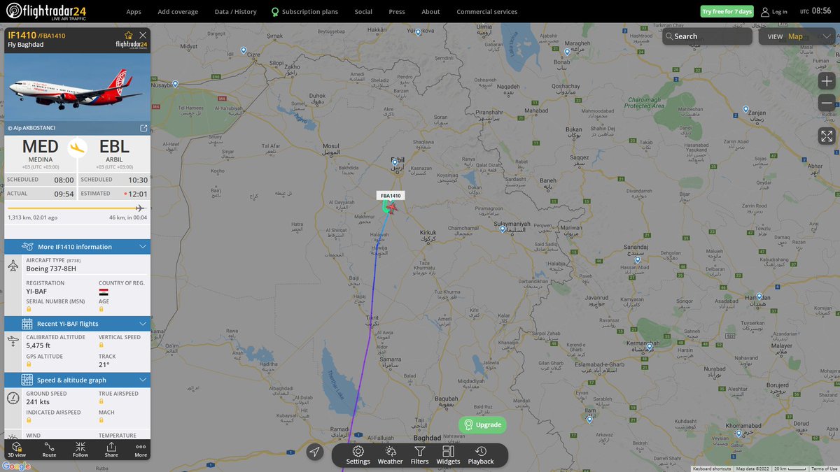 Inbound traffic to Erbil Iraq holding