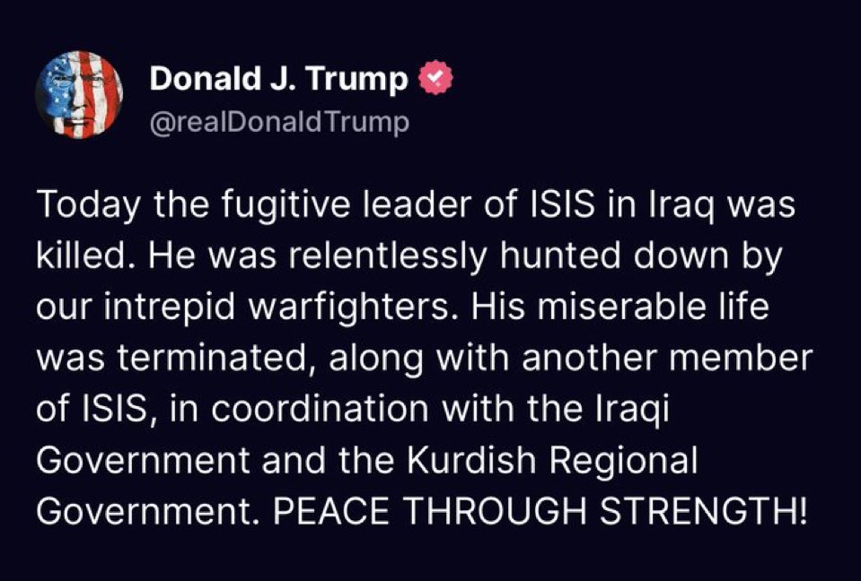 President Trump kondigt de moord op de leider van ISIS in Irak aan, met hulp van de Iraakse autoriteiten