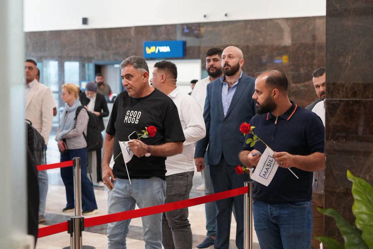 On the first official flight of Iraqi Airways, Nineveh Governor Abdul Qadir al-Dakhil oversaw the landing of the Green Bird at Mosul International Airport, arriving from Baghdad. (Mosuliya HD - Frequency V11137 - Mosul, Nineveh, Iraq)