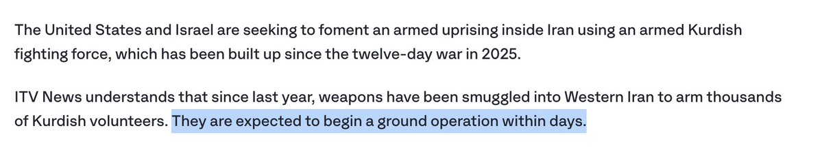 Od zeszłego roku do zachodniego Iranu przemycano broń, by uzbroić tysiące kurdyjskich ochotników. ITV News donosi, że spodziewają się oni rozpoczęcia operacji lądowej w ciągu kilku dni.