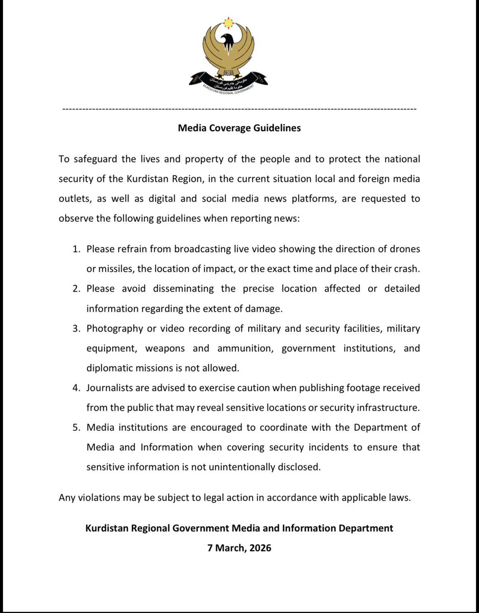 Nuevas directrices del Gobierno Regional del Kurdistán (GRK) para la cobertura mediática en la región del Kurdistán