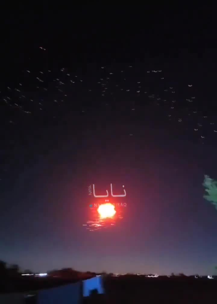 Footage of a coalition interceptor knocking down an Iranian attack drone over western Baghdad tonight