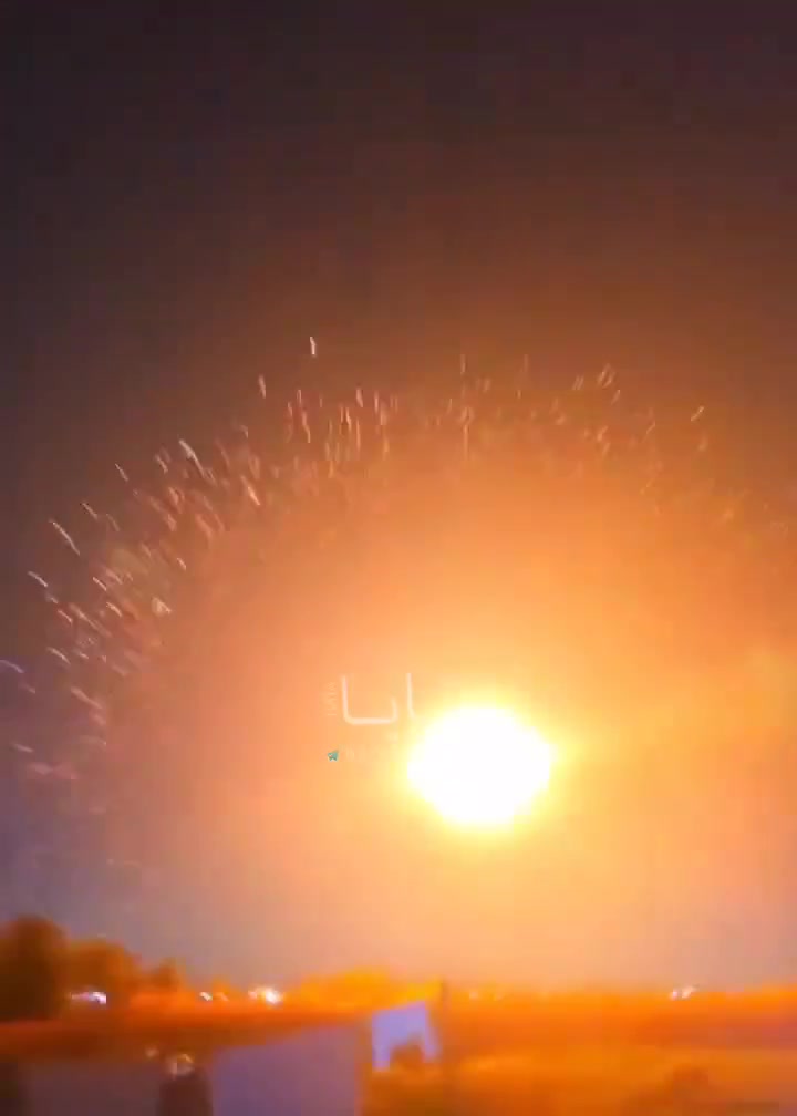 Footage of a coalition interceptor knocking down an Iranian attack drone over western Baghdad tonight