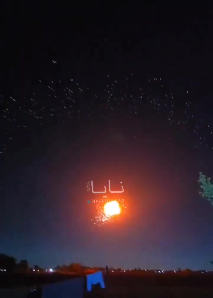 Footage of a coalition interceptor knocking down an Iranian attack drone over western Baghdad tonight