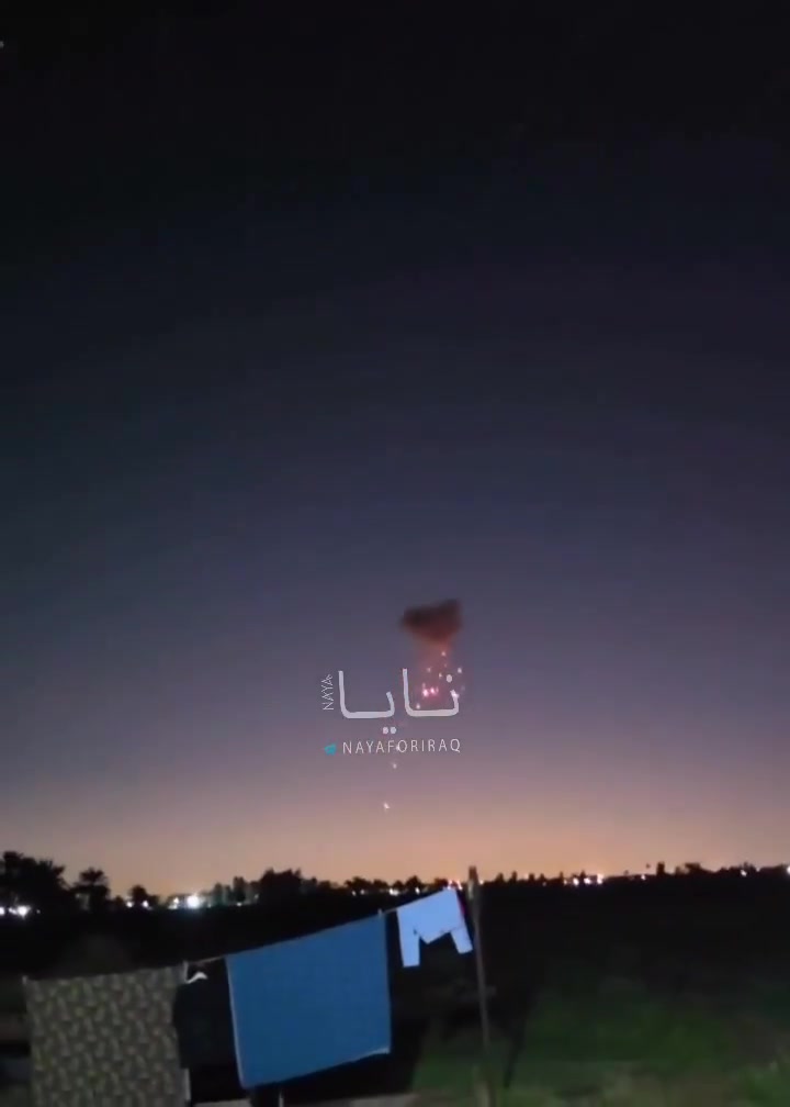 Footage of a coalition interceptor knocking down an Iranian attack drone over western Baghdad tonight