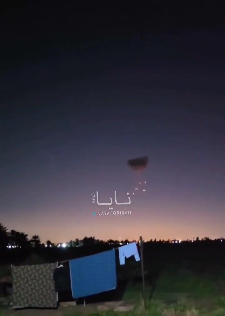 Footage of a coalition interceptor knocking down an Iranian attack drone over western Baghdad tonight