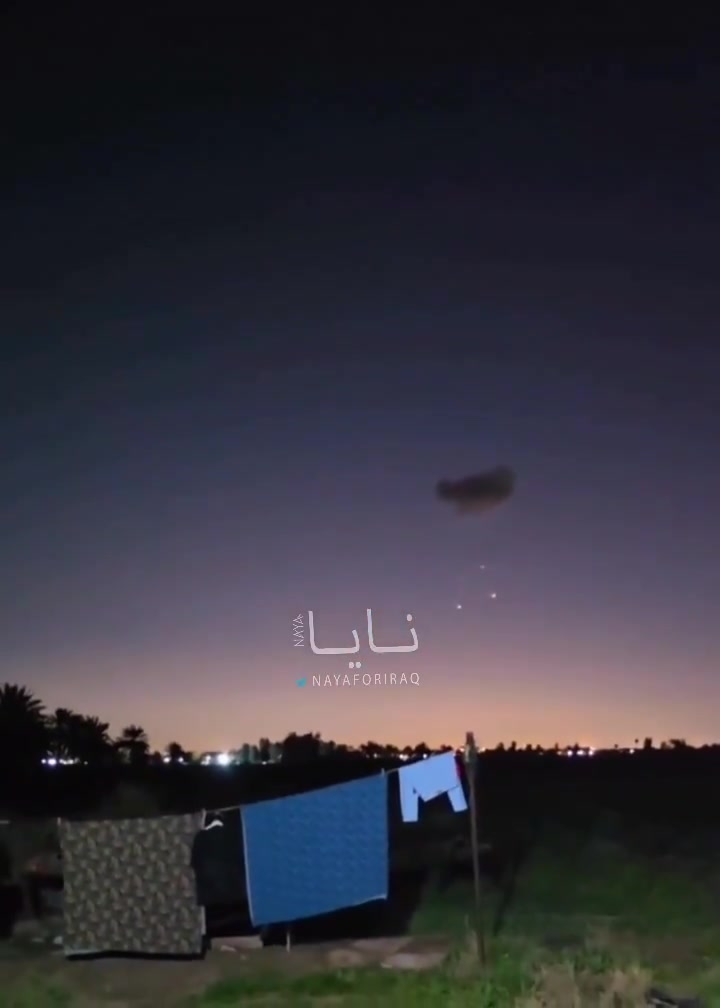Footage of a coalition interceptor knocking down an Iranian attack drone over western Baghdad tonight