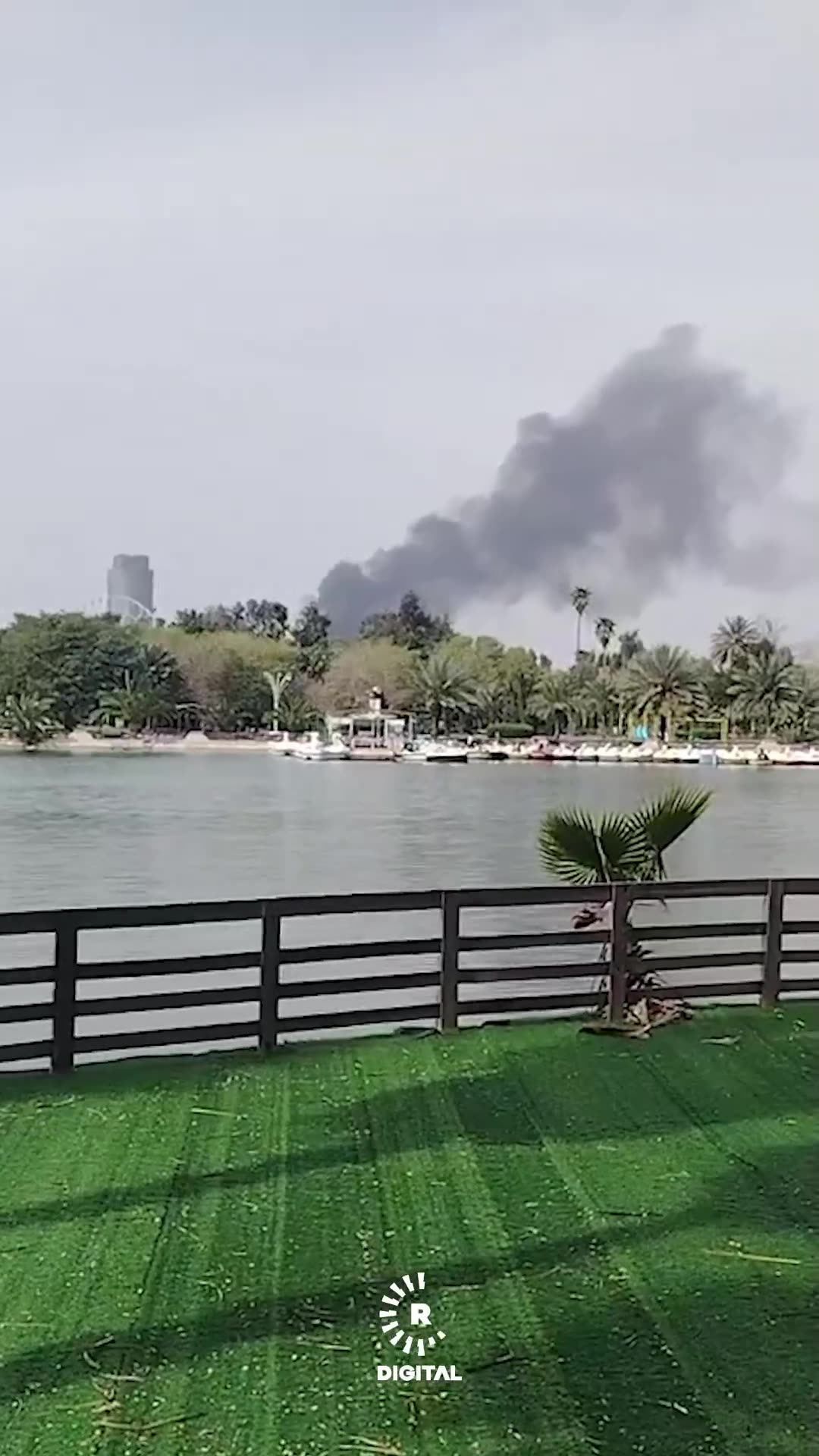Plumes of smoke rise from an airstrike targeting a site near Karkh in the Iraqi capital, Baghdad.