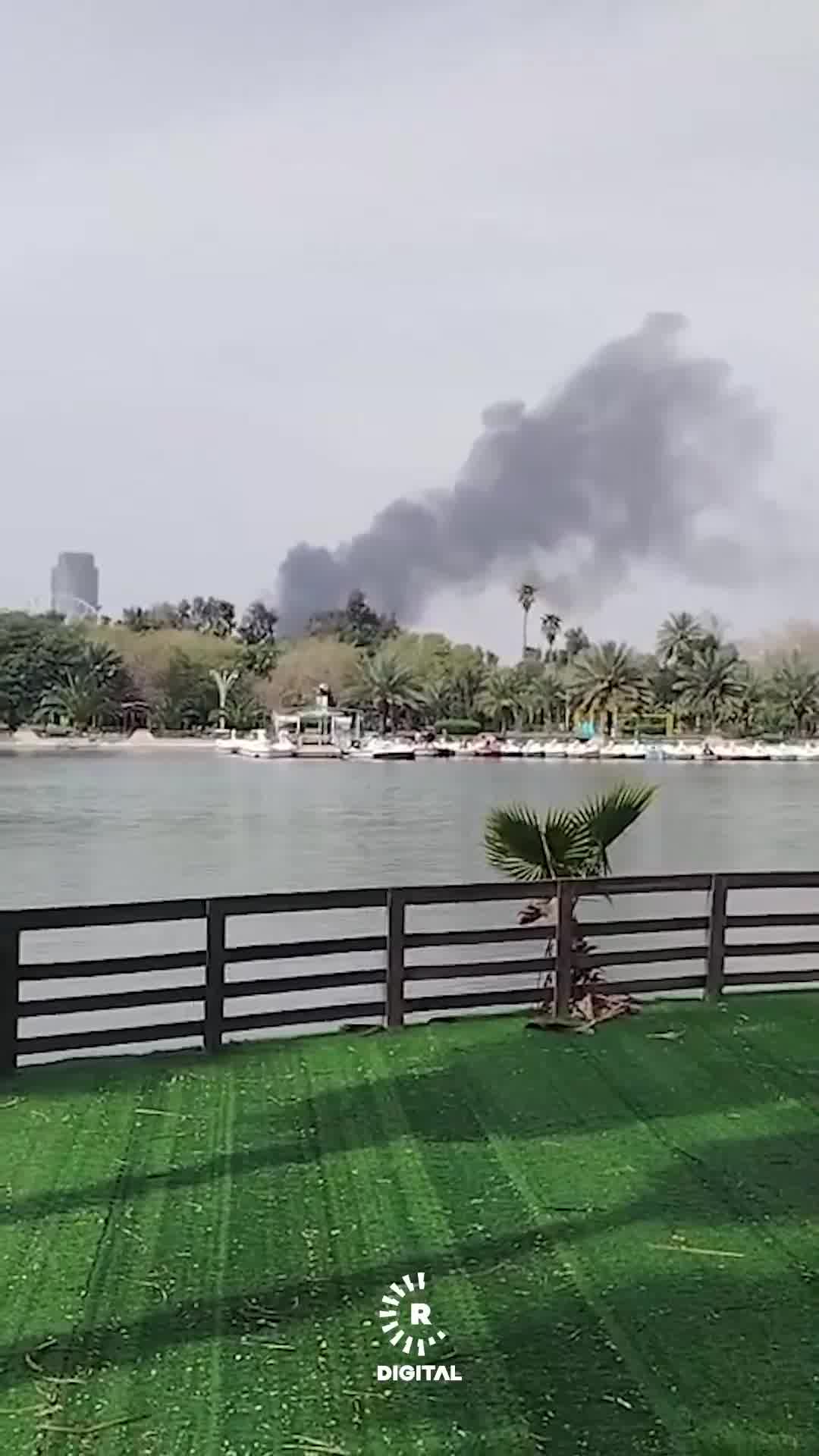 Plumes of smoke rise from an airstrike targeting a site near Karkh in the Iraqi capital, Baghdad.