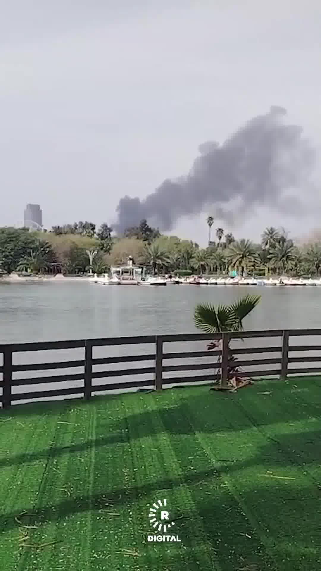 Plumes of smoke rise from an airstrike targeting a site near Karkh in the Iraqi capital, Baghdad.