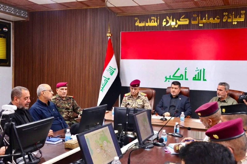 The Chief of Staff of the Popular Mobilization Forces (PMF) chaired an expanded meeting in the holy city of Karbala to discuss the final preparations for the funeral procession of the late Grand Ayatollah Ali Khamenei. The meeting, held at the Karbala Operations Command headquarters, was also attended by the Director of the Prime Minister's Office, the Deputy Commander of Joint Operations, and several security and military leaders. Discussions focused on the security and logistical plans for the procession, as well as coordination vehicles among the various security and military agencies. The aim was to ensure the smooth execution of assigned duties and maintain security and public order during the procession. Participants emphasized the importance of unifying efforts and integrating roles among all relevant parties, and continuing field and logistical preparations to ensure the success of the funeral procession according to the established plans, achieving the highest levels of security and organization.