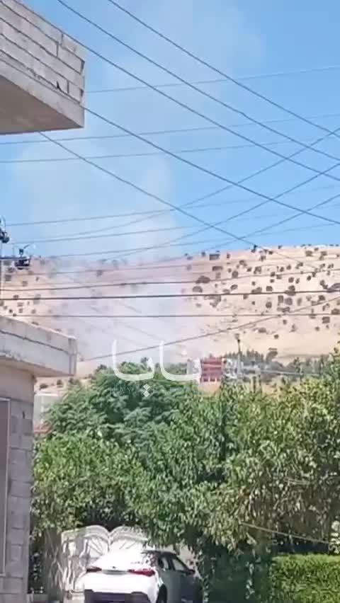 Scenes from the bombing that targeted the headquarters of the Iranian Kurdish opposition in the Qada'a of Koya, within the Erbil Governorate.