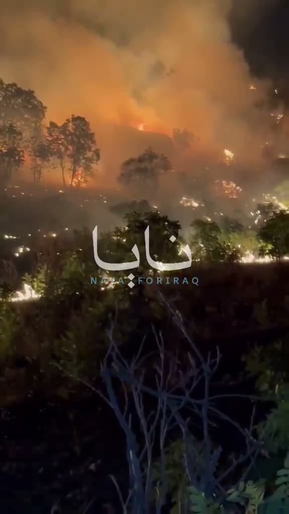 Large fires broke out in Sulaymaniyah province after Iranian opposition headquarters were targeted, with flames rising from the bombing sites.