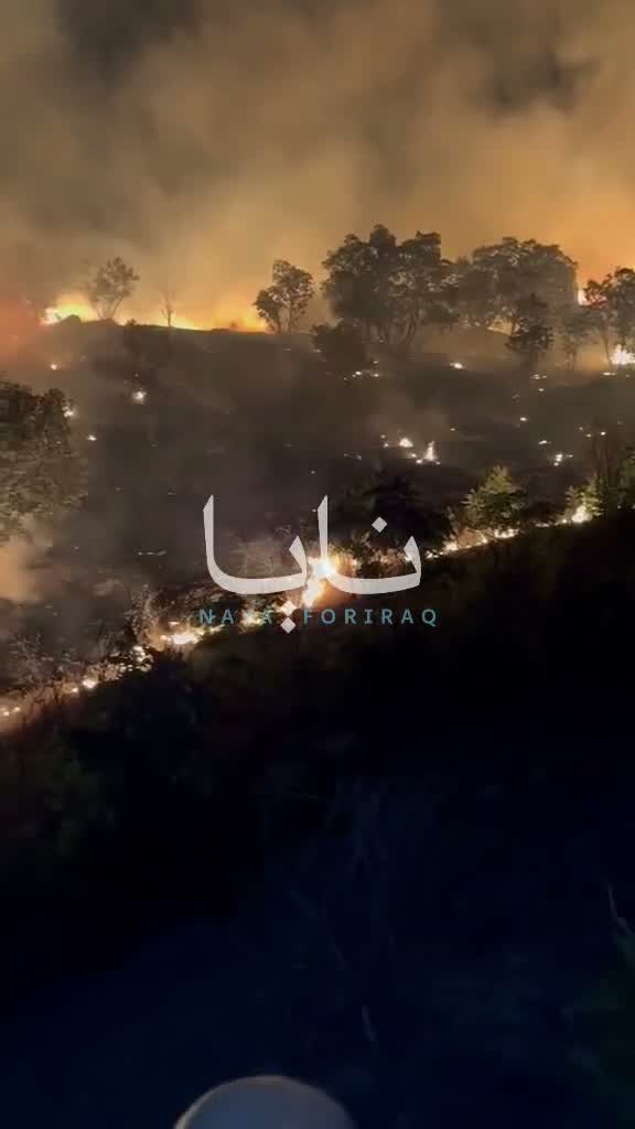 Large fires broke out in Sulaymaniyah province after Iranian opposition headquarters were targeted, with flames rising from the bombing sites.
