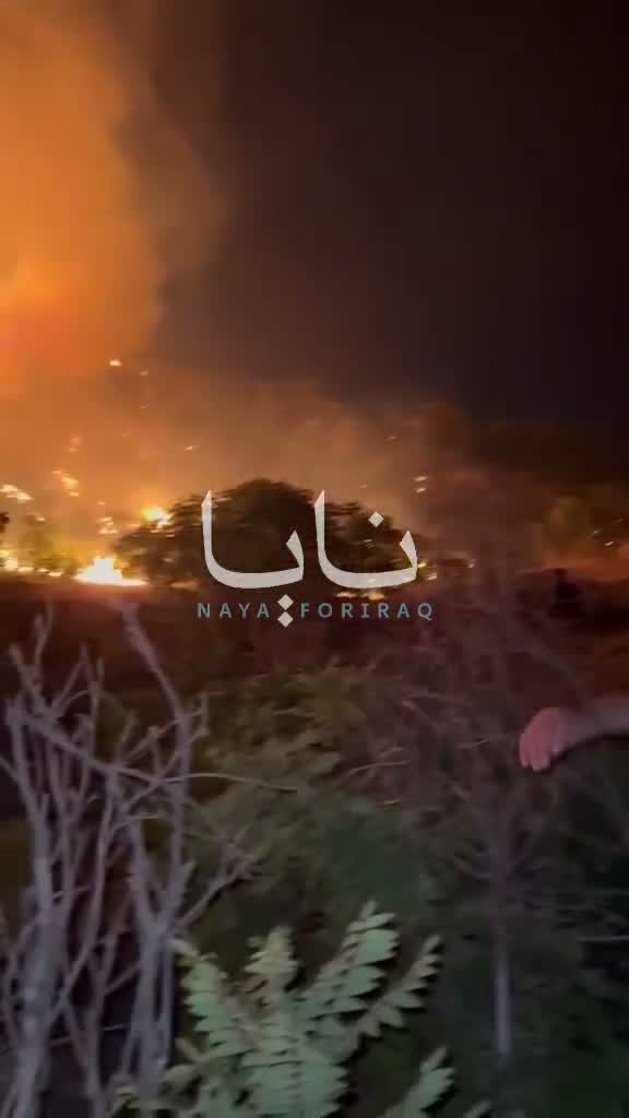 Large fires broke out in Sulaymaniyah province after Iranian opposition headquarters were targeted, with flames rising from the bombing sites.